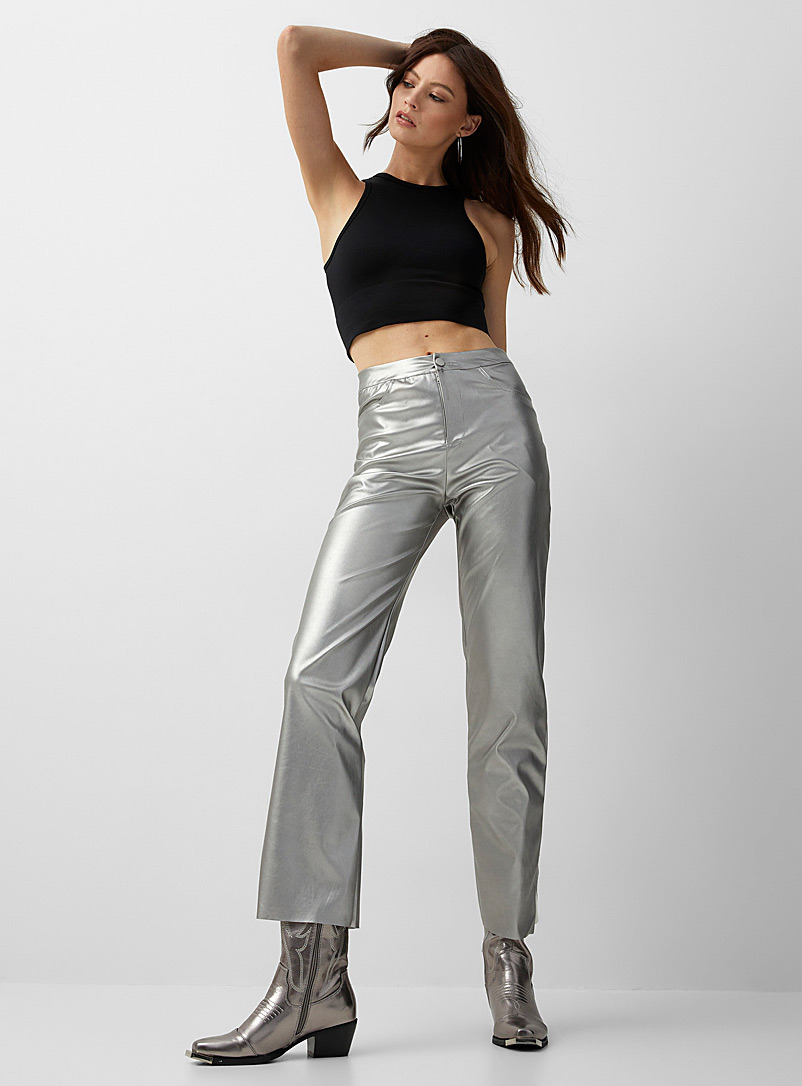 Icône Silver Metallic side-slit straight-leg pant for women