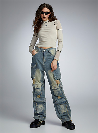 Faded blue cargo loose jean, Rehab, Women's Bootcut Jeans Online