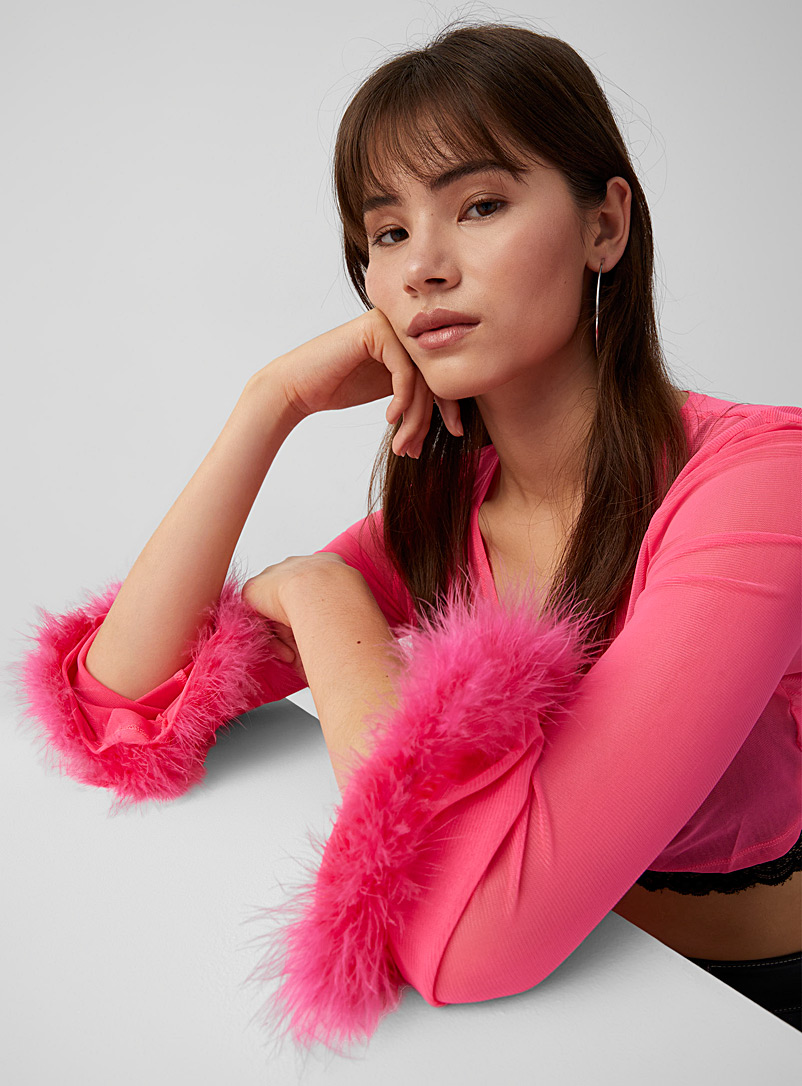 Twik Medium Pink Mesh and feathers bolero for women