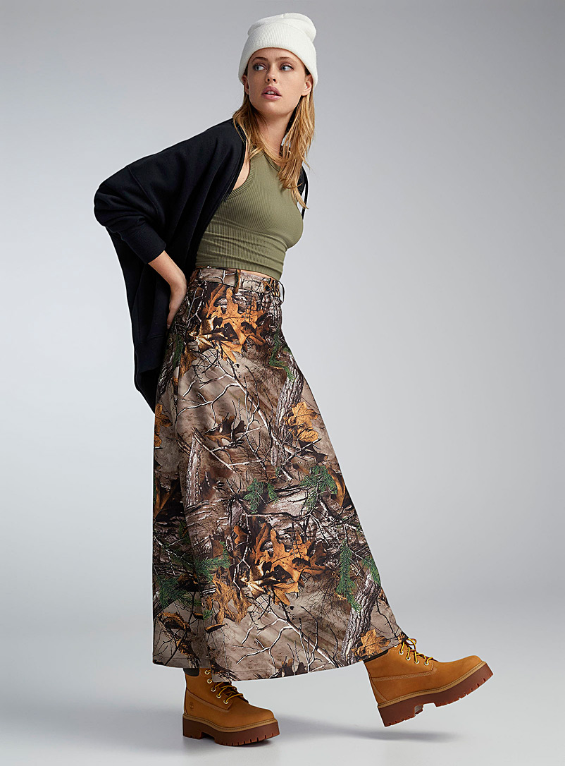 Twik Patterned Brown Forest camouflage skirt for women