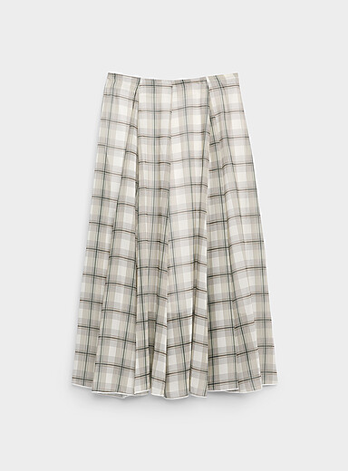 Twik: La jupe midi chiffon &agrave; carreaux Cr&egrave;me &agrave; motifs pour femme