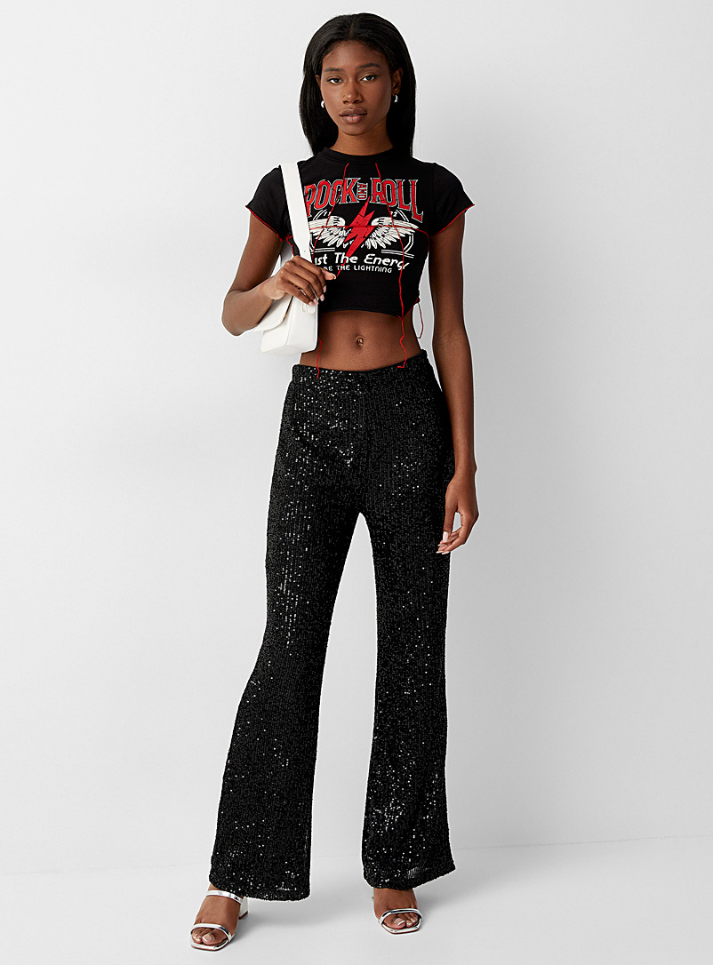 Twik Black Sequined flare pant for women