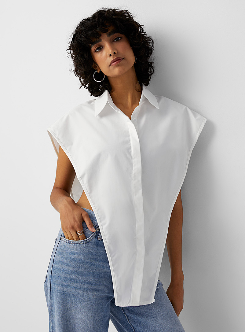 Twik White Sleeveless cape shirt for women