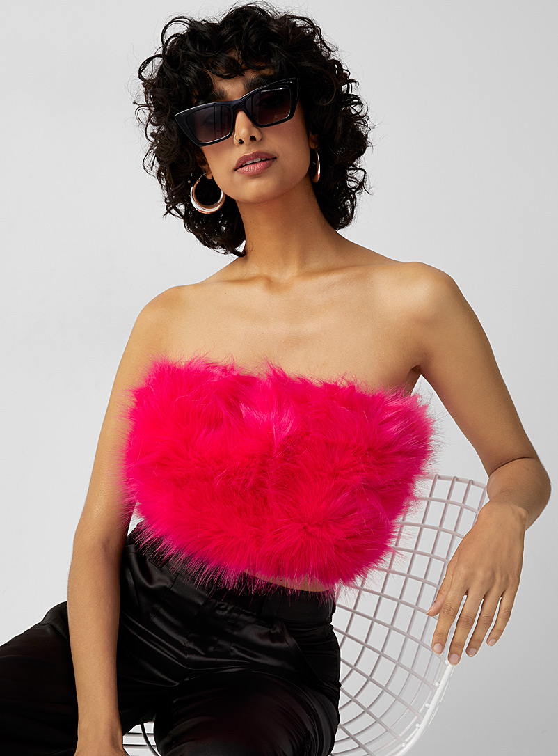 Twik Pink Fuchsia fur tube top for women