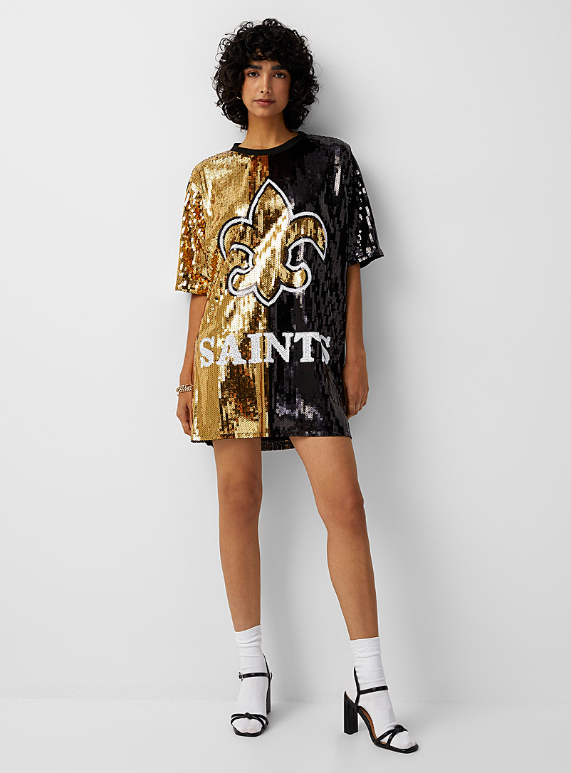 Twik Patterned Black Saints sequined T-shirt dress for women