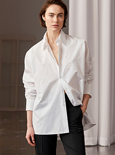 Structured Poplin Puff Sleeve Shirt in White