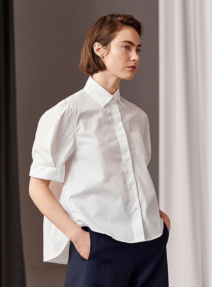 Edito par Simons: La chemise en popeline manches bouffantes Blanc pour femme