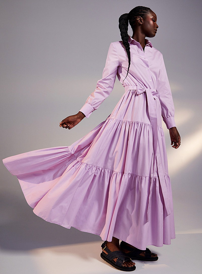 Edito par Simons Pink Belted tiered shirtdress for women