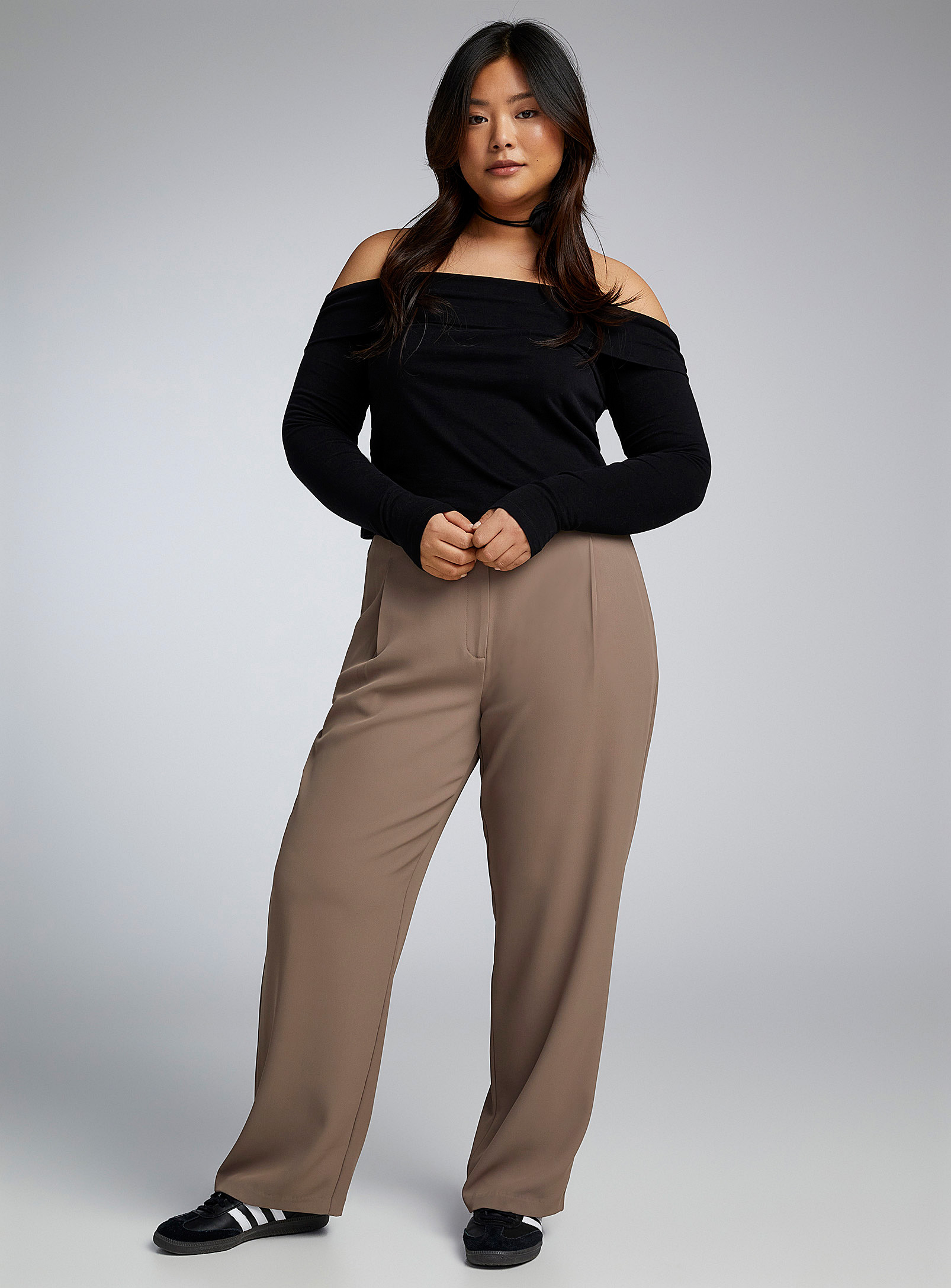 Twik Pleated Thick Crepe Dress Pant In Light Brown