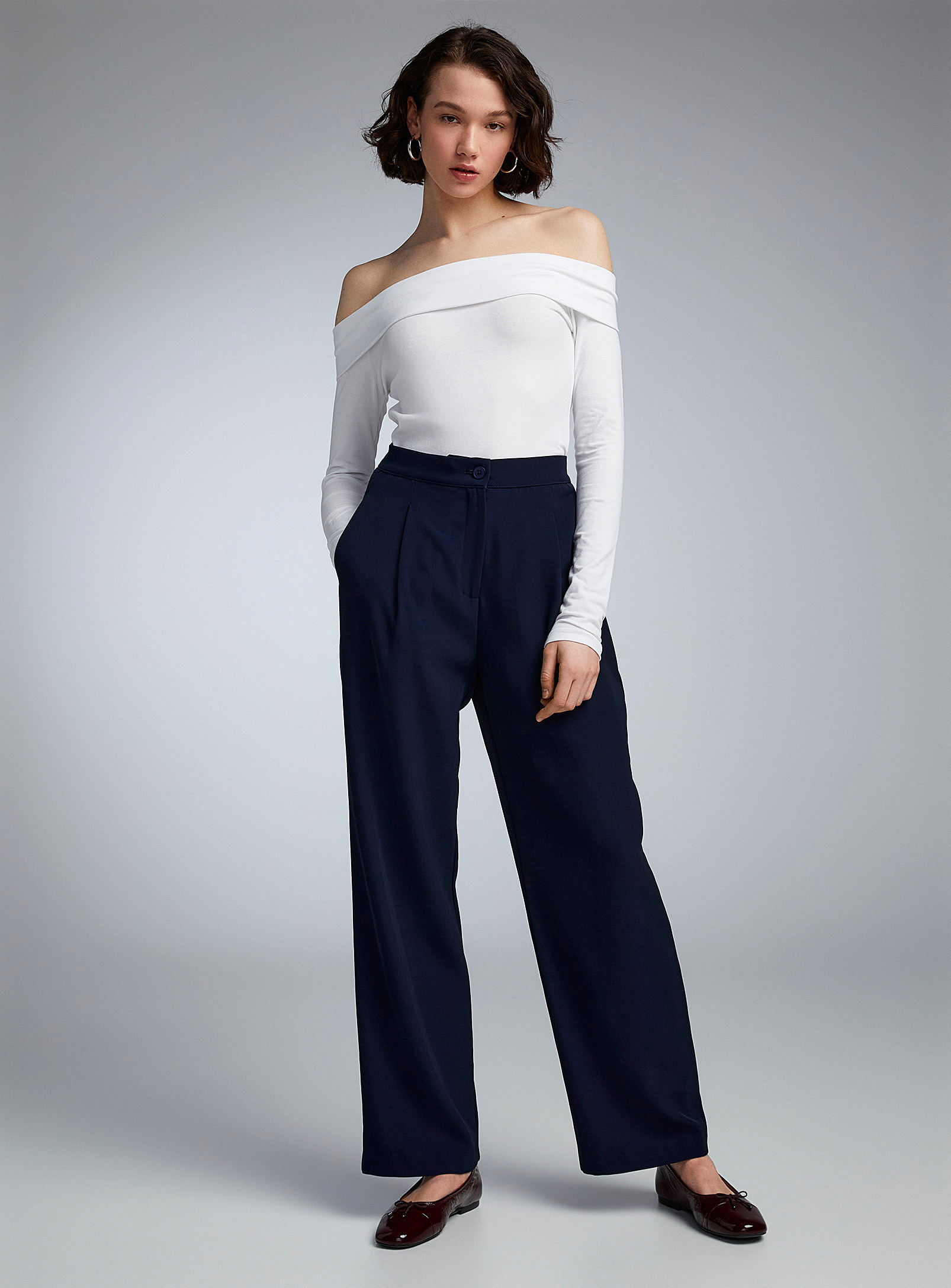 Twik Pleated Thick Crepe Dress Pant In Navy/midnight Blue