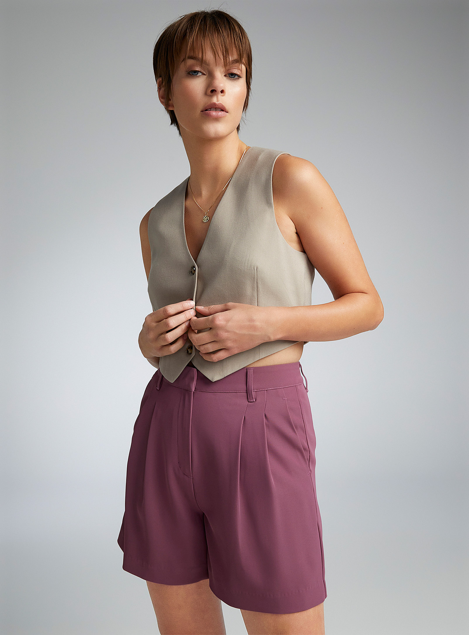 Twik Pleated Thick Crepe Dress Short In Dusky Pink