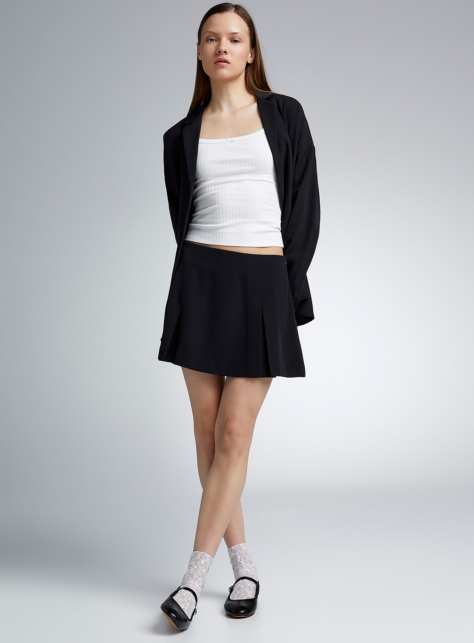 Twik Pleated Thick Crepe Dress Miniskirt In Black