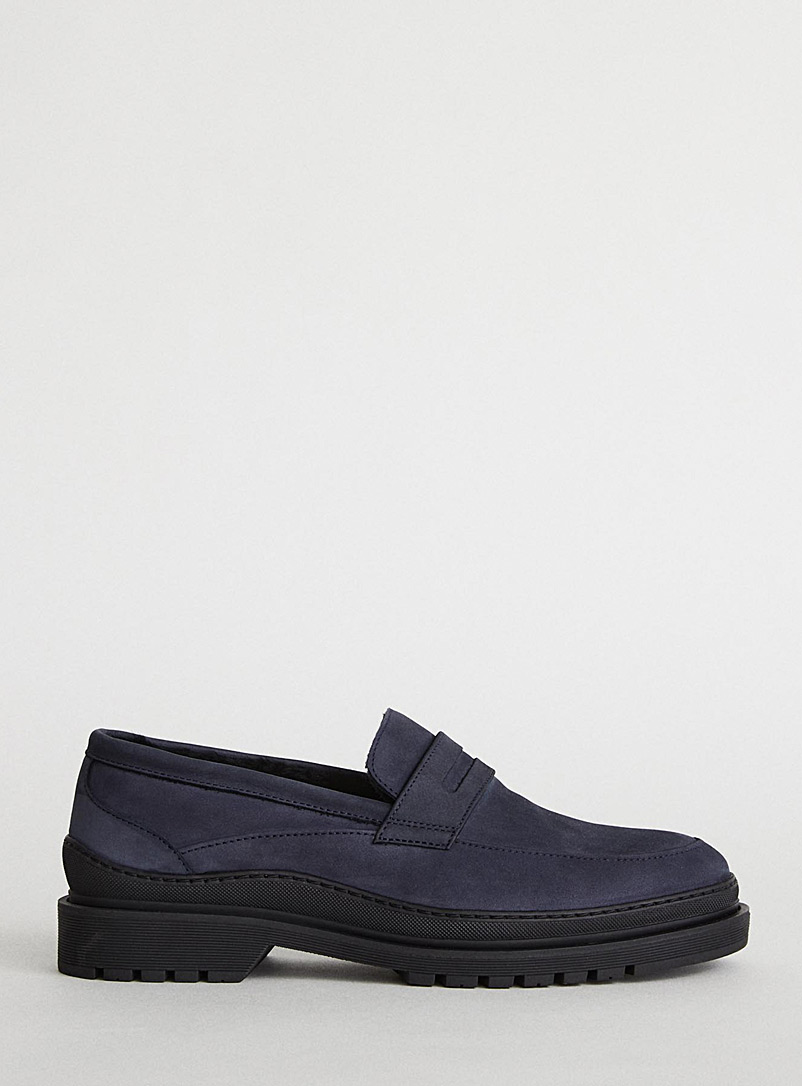 WANT Les Essentiels Marine Blue Grave lined suede penny loafers Women for error