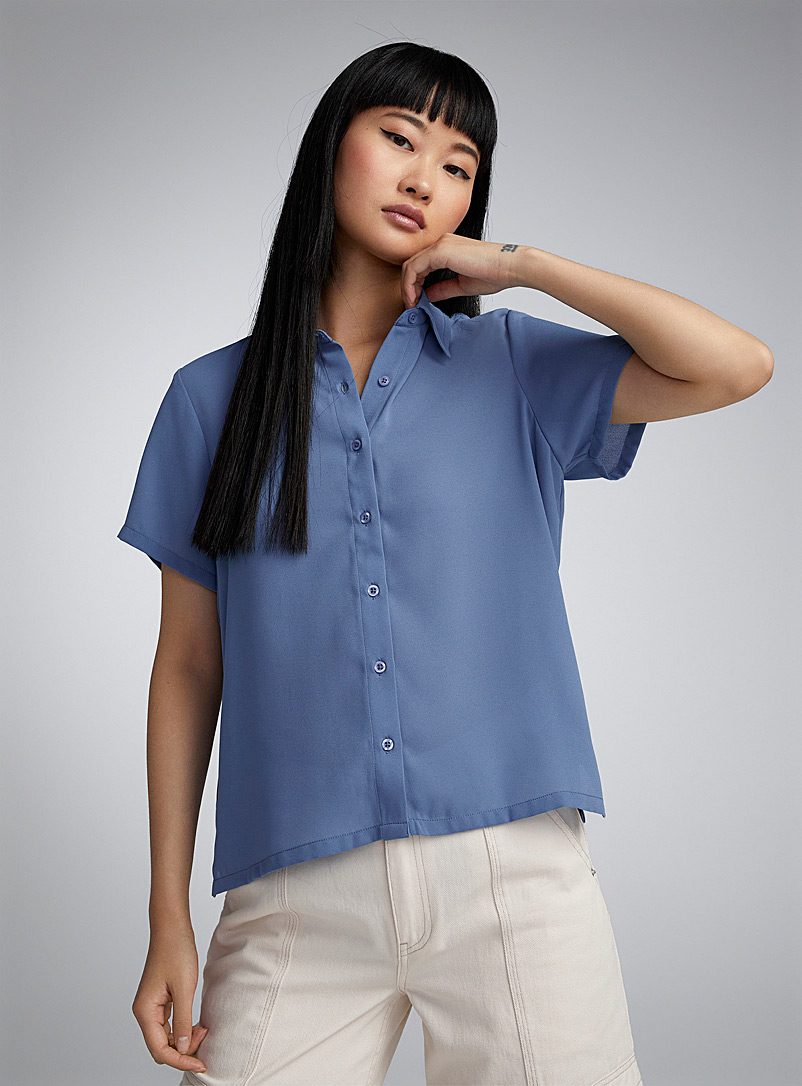 Twik: La chemise voilage diaphane uni Bleu moyen - Ardoise pour femme