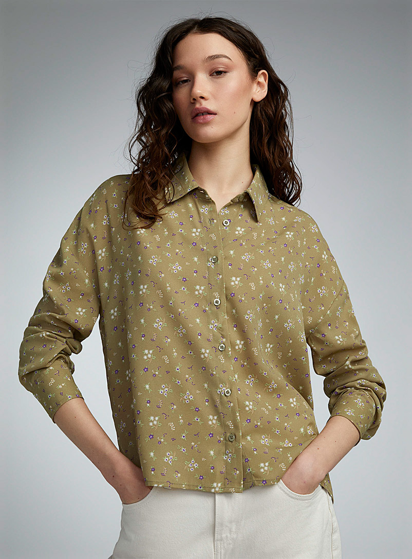Twik Patterned Green Printed voile loose shirt for women