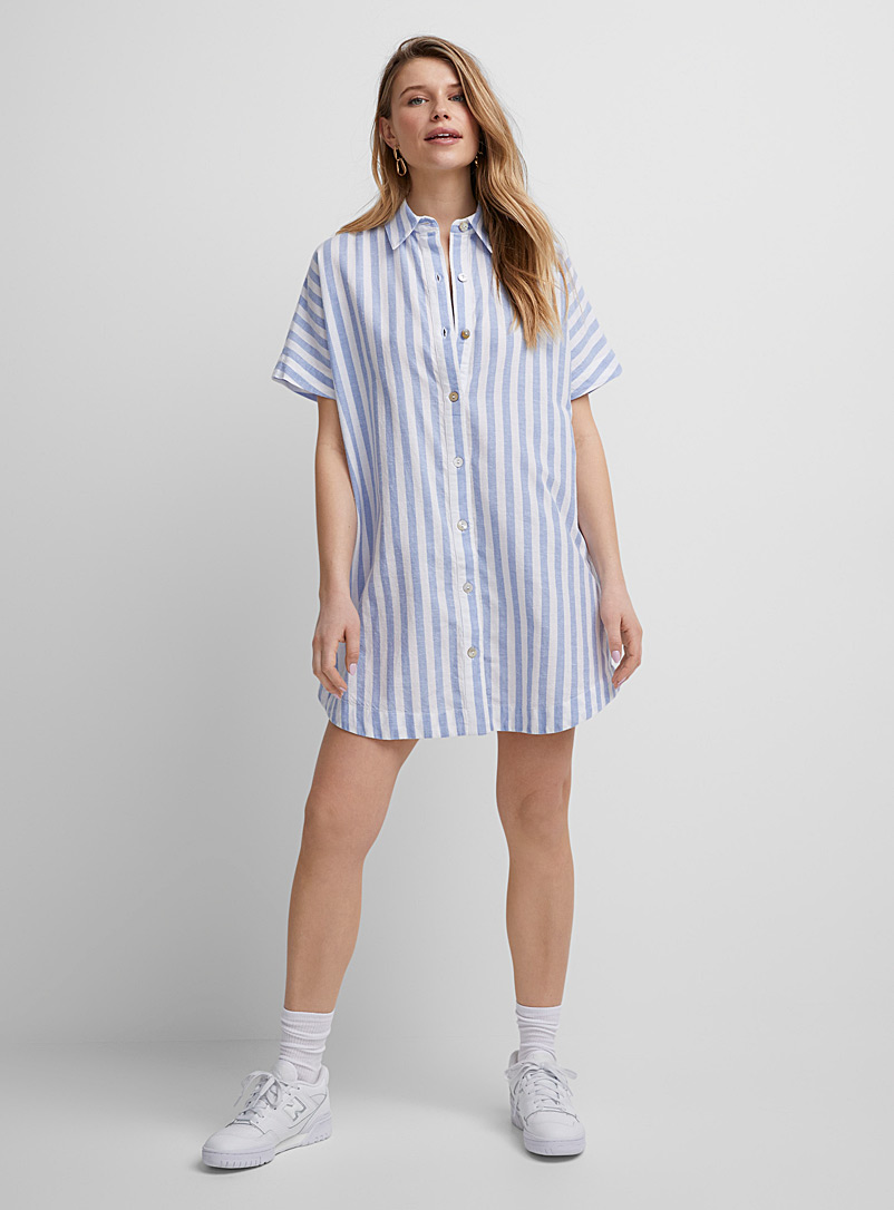Icône Patterned Blue Touch of linen mini-shirtdress for women