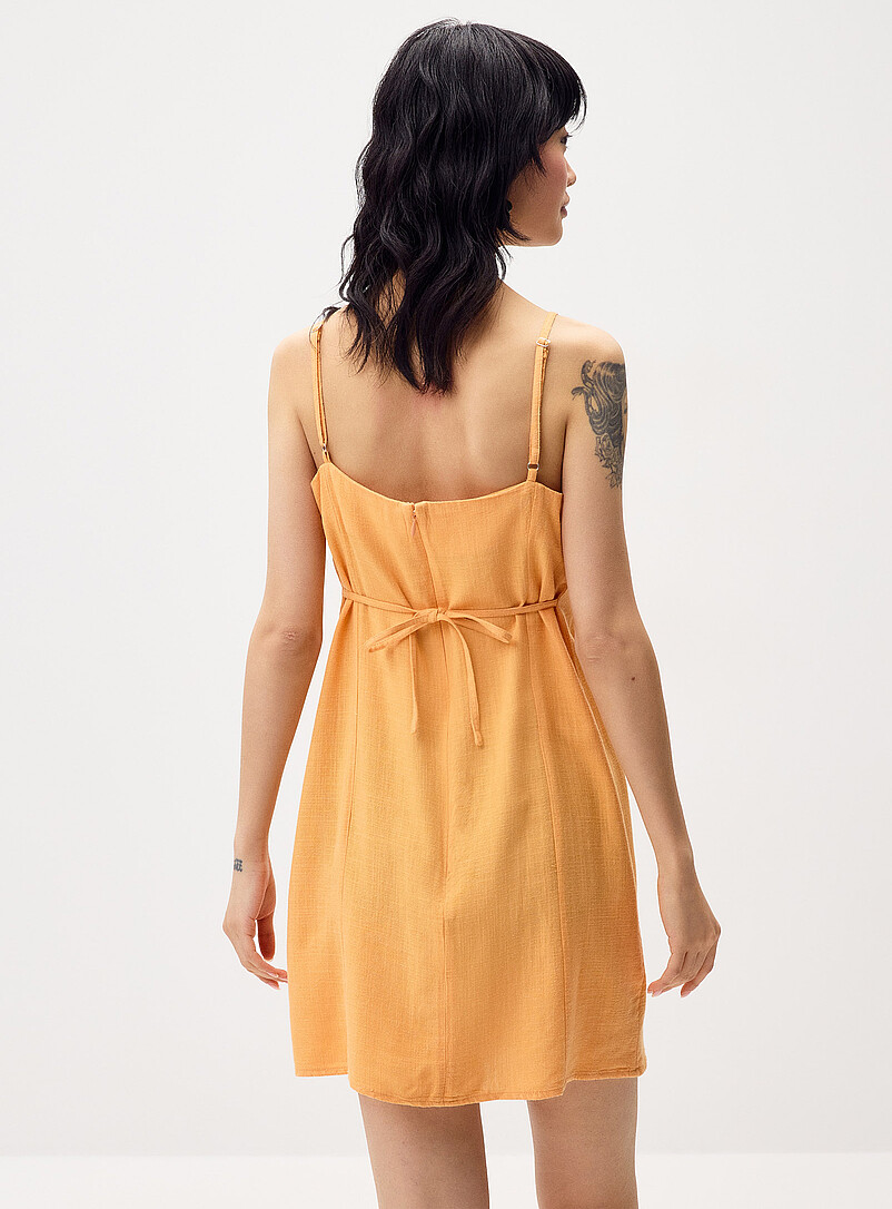 Twik Peach Square-neck touch of linen dress for women