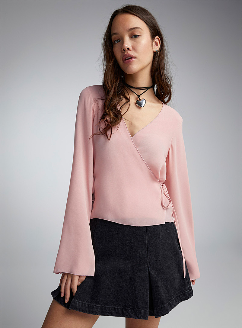 Twik Dusky Pink Fluted sleeves crossover blouse for women
