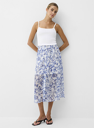 Sheer chiffon button-front midi skirt