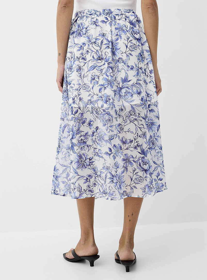 Ic&ocirc;ne: La jupe midi boutonn&eacute;e chiffon diaphane Bleu &agrave; motifs pour femme