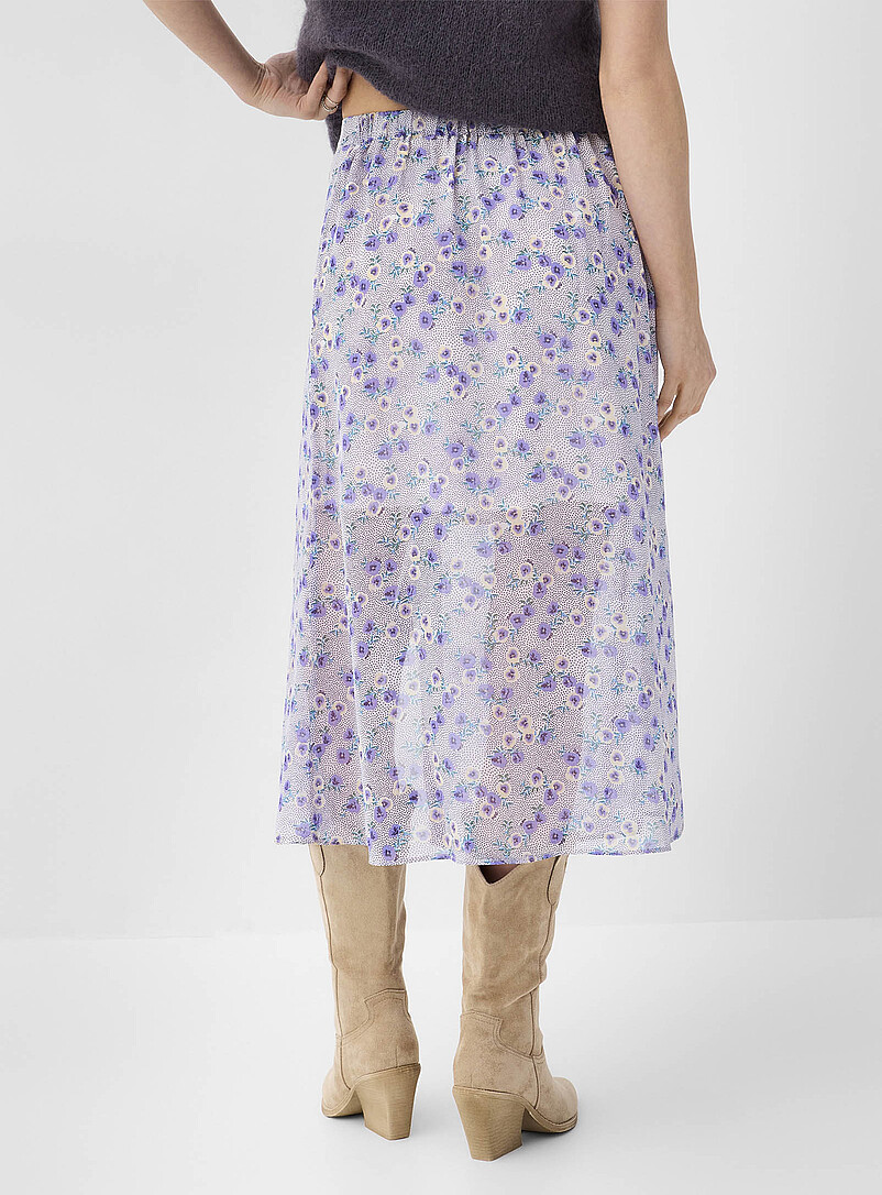 Ic&ocirc;ne: La jupe midi boutonn&eacute;e chiffon diaphane Pourpre &agrave; motifs pour femme