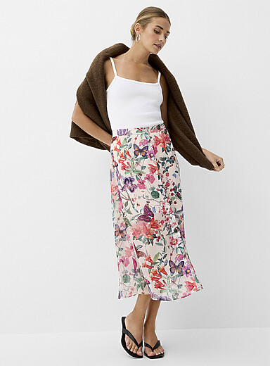Ic&ocirc;ne Assorted  Sheer chiffon button-front midi skirt for women