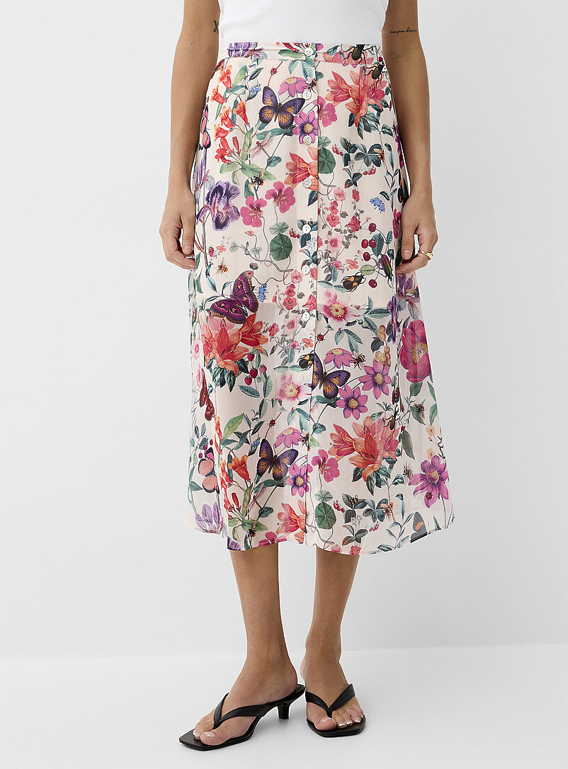 Ic&ocirc;ne: La jupe midi boutonn&eacute;e chiffon diaphane Assorti pour femme