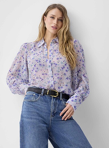 3D flower V-neck cinched poplin blouse | Icône | | Simons