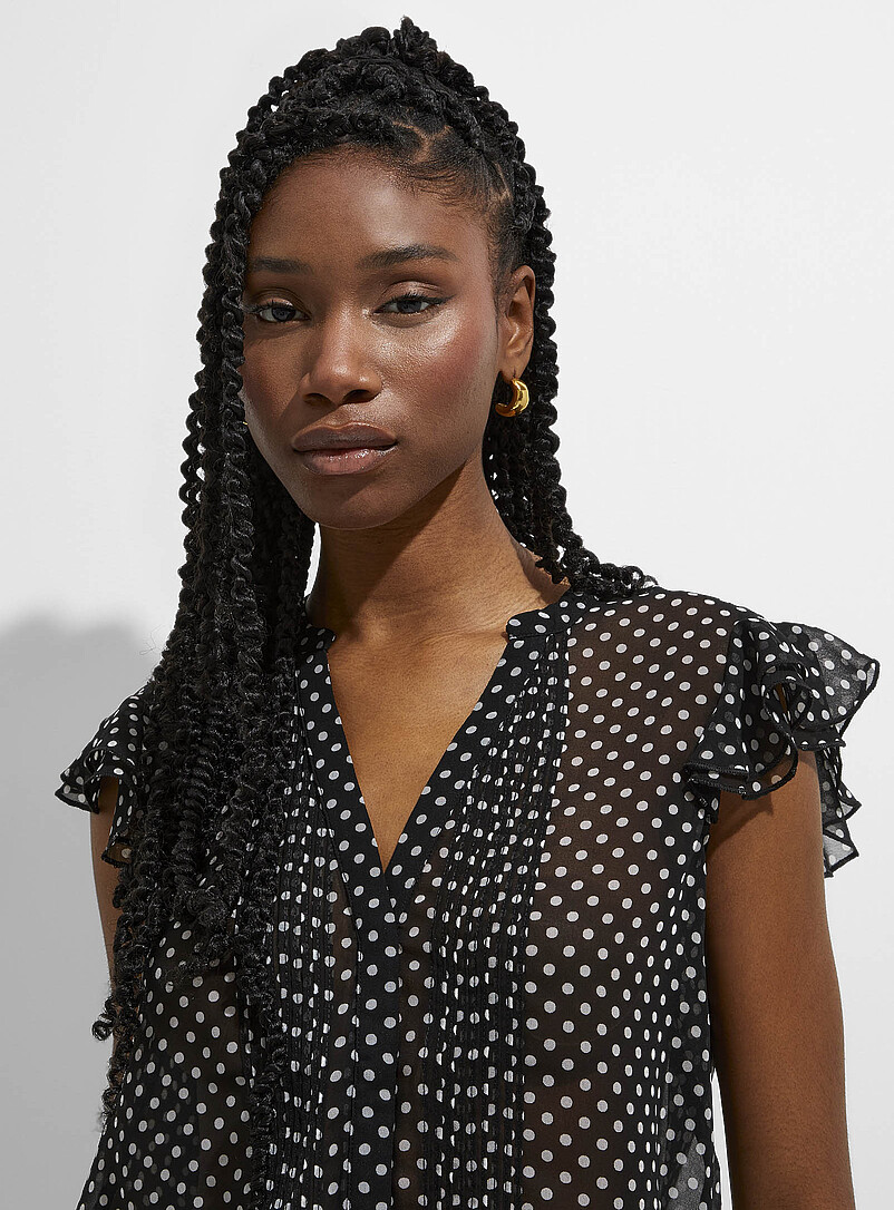 Ic&ocirc;ne Polka dot Delicate pleating sheer chiffon blouse for women