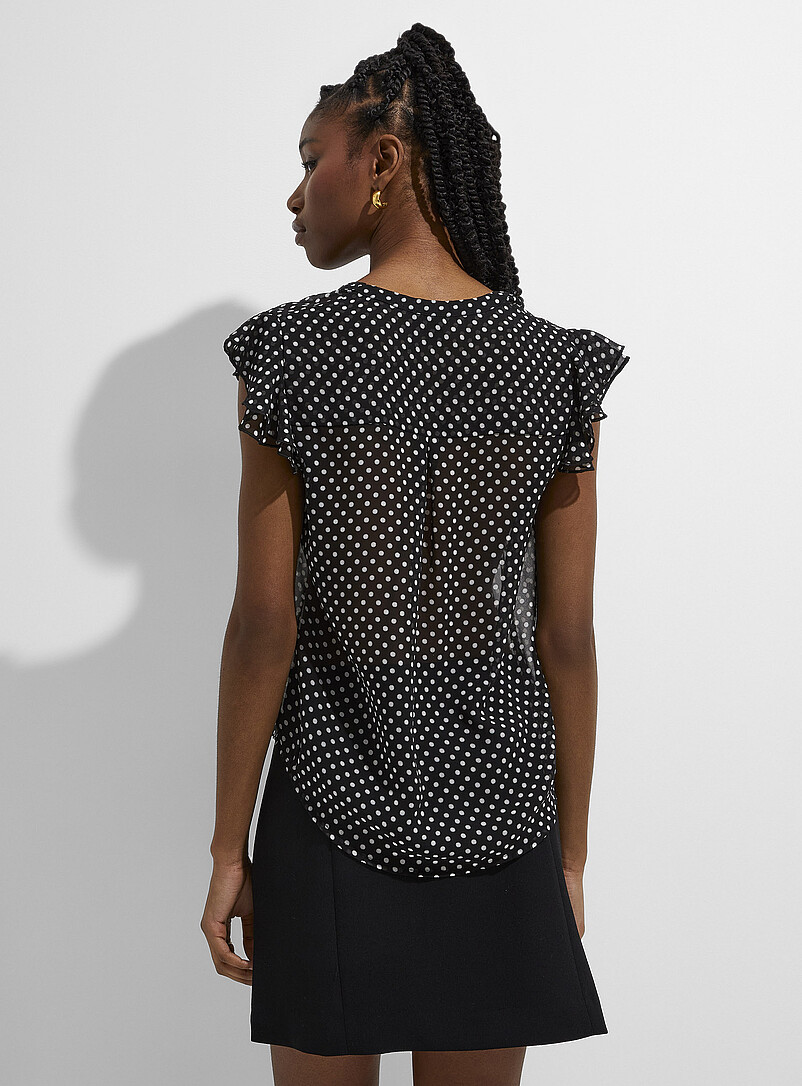 Ic&ocirc;ne Polka dot Delicate pleating sheer chiffon blouse for women