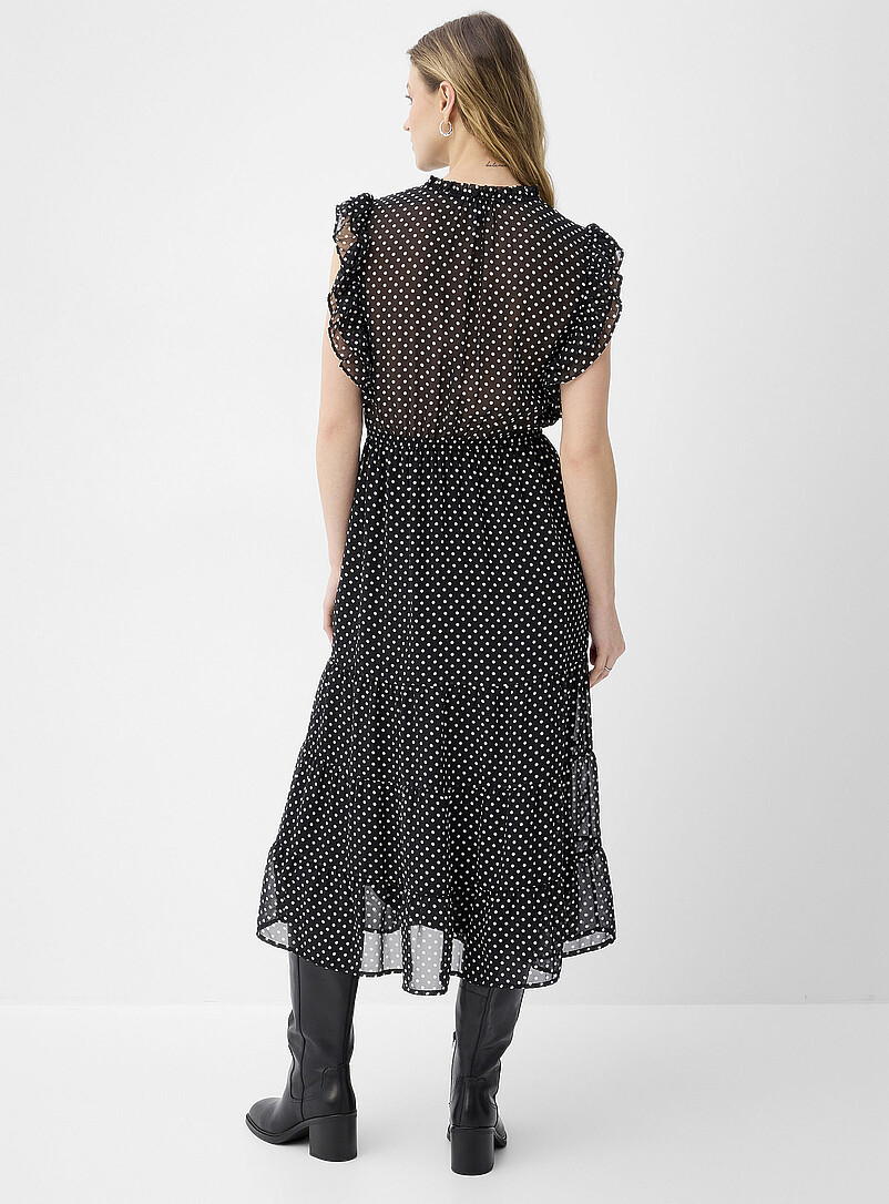 Ic&ocirc;ne: La robe midi col frison chiffon diaphane Pois pour femme