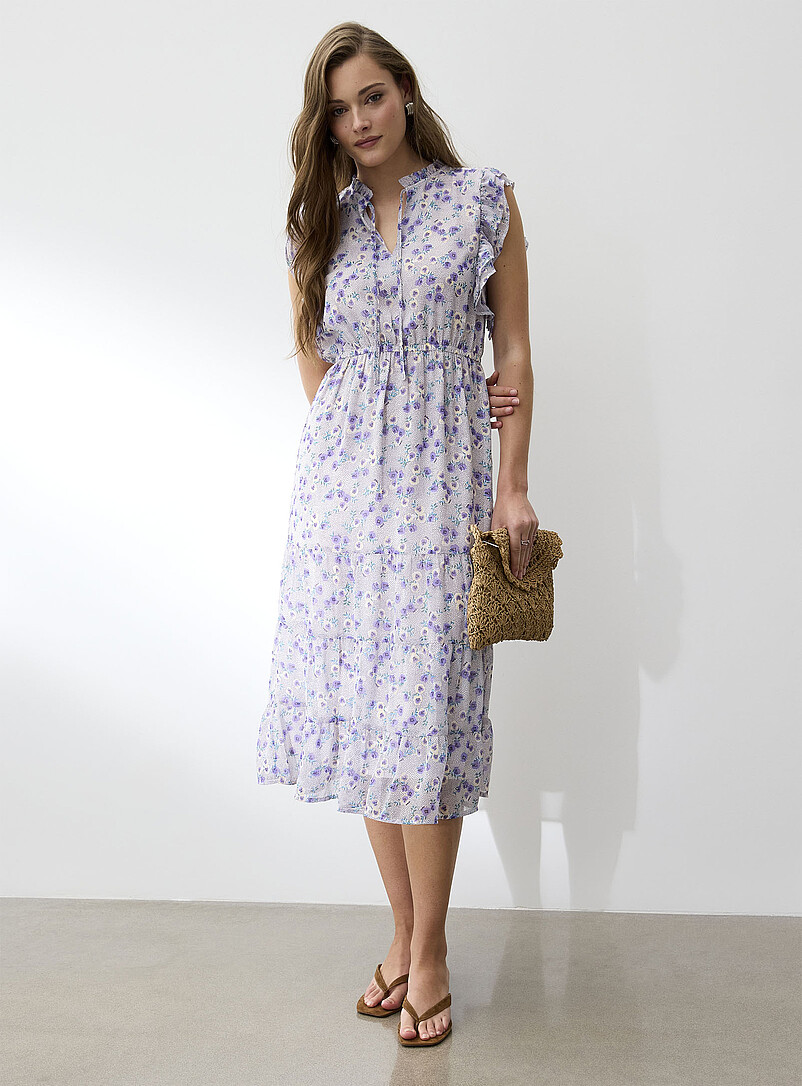 Ic&ocirc;ne Polka dot Sheer chiffon ruffled-collar midi dress for women