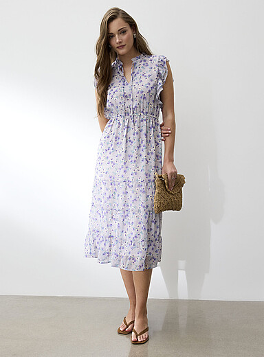 La robe midi col frison chiffon diaphane