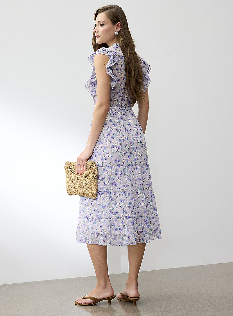 Ic&ocirc;ne Polka dot Sheer chiffon ruffled-collar midi dress for women