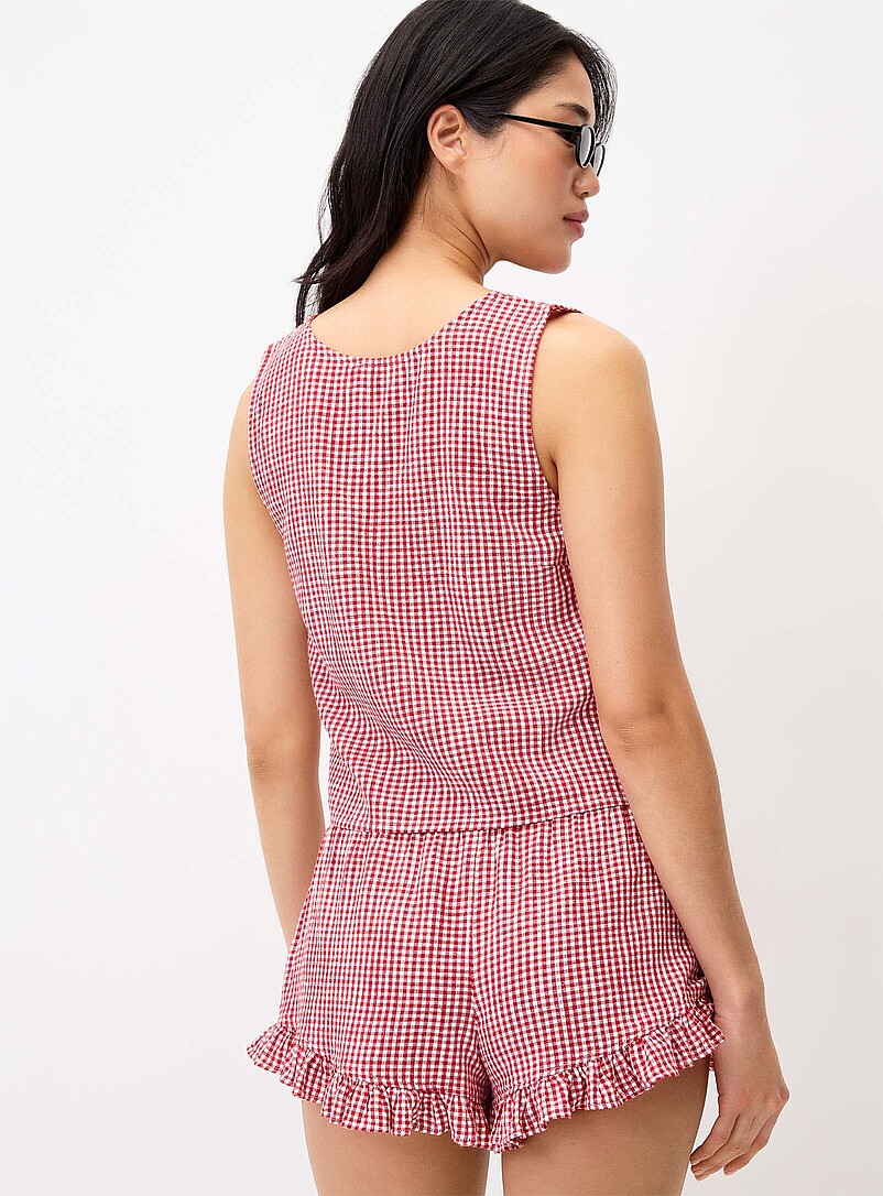 Twik Red gingham Printed tie-front cami for women