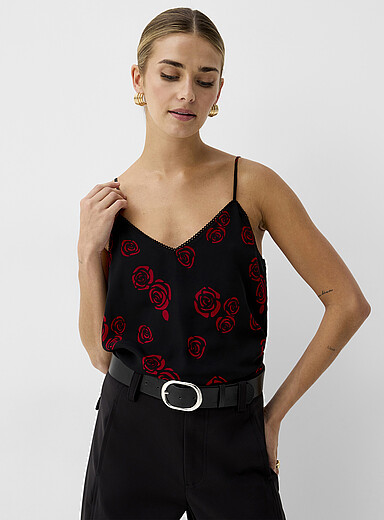 Sheer chiffon scalloped V-neck cami