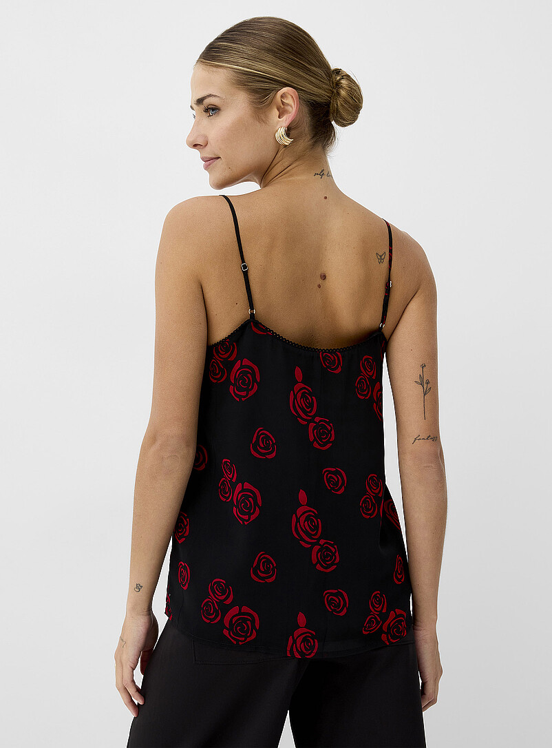 Ic&ocirc;ne: La camisole col V festonn&eacute; chiffon diaphane Noir &agrave; motifs pour femme