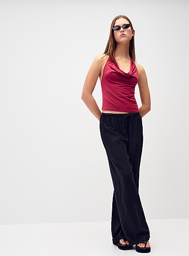 Viscose and linen wide-leg pant
