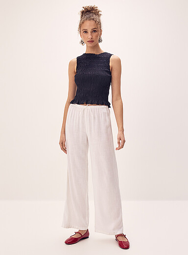 Viscose and linen wide-leg pant