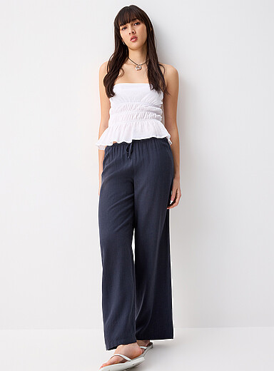 Viscose and linen wide-leg pant