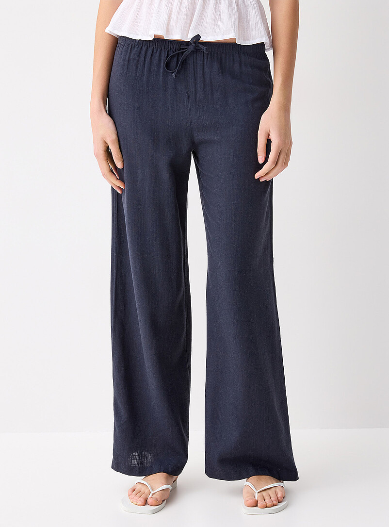 Twik: Le pantalon large viscose et lin Bleu marine - Bleu nuit pour femme