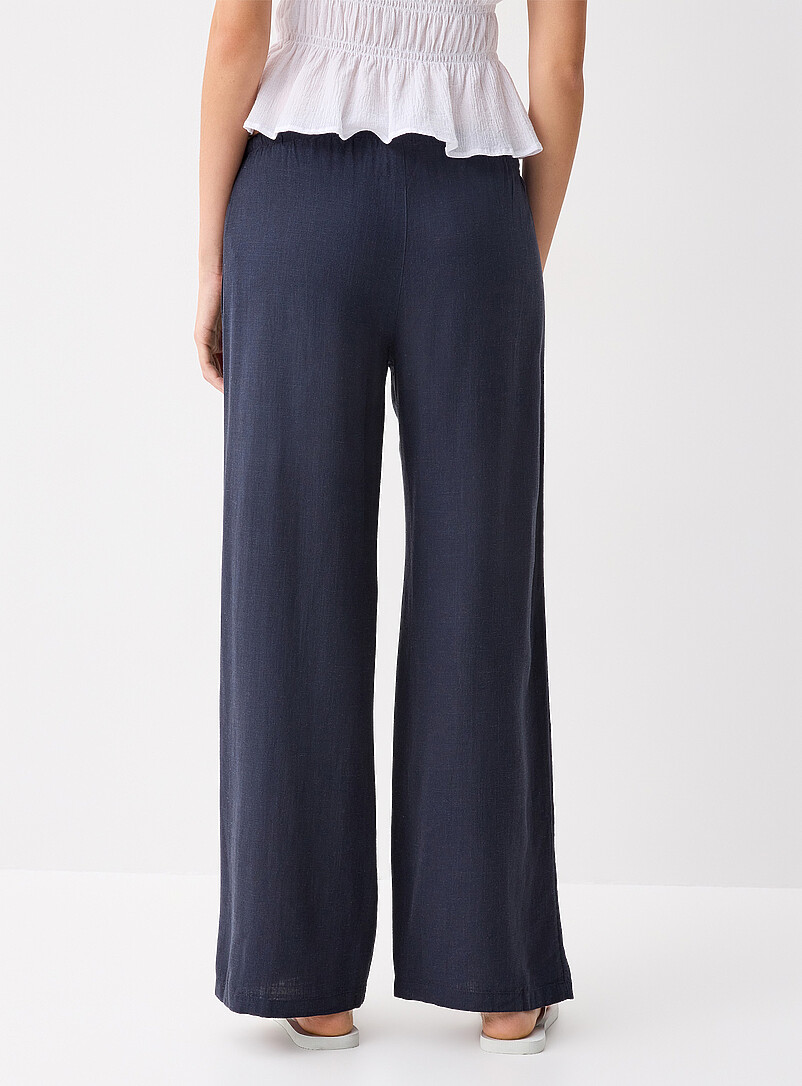 Twik Navy/Midnight Blue Viscose and linen wide-leg pant for women