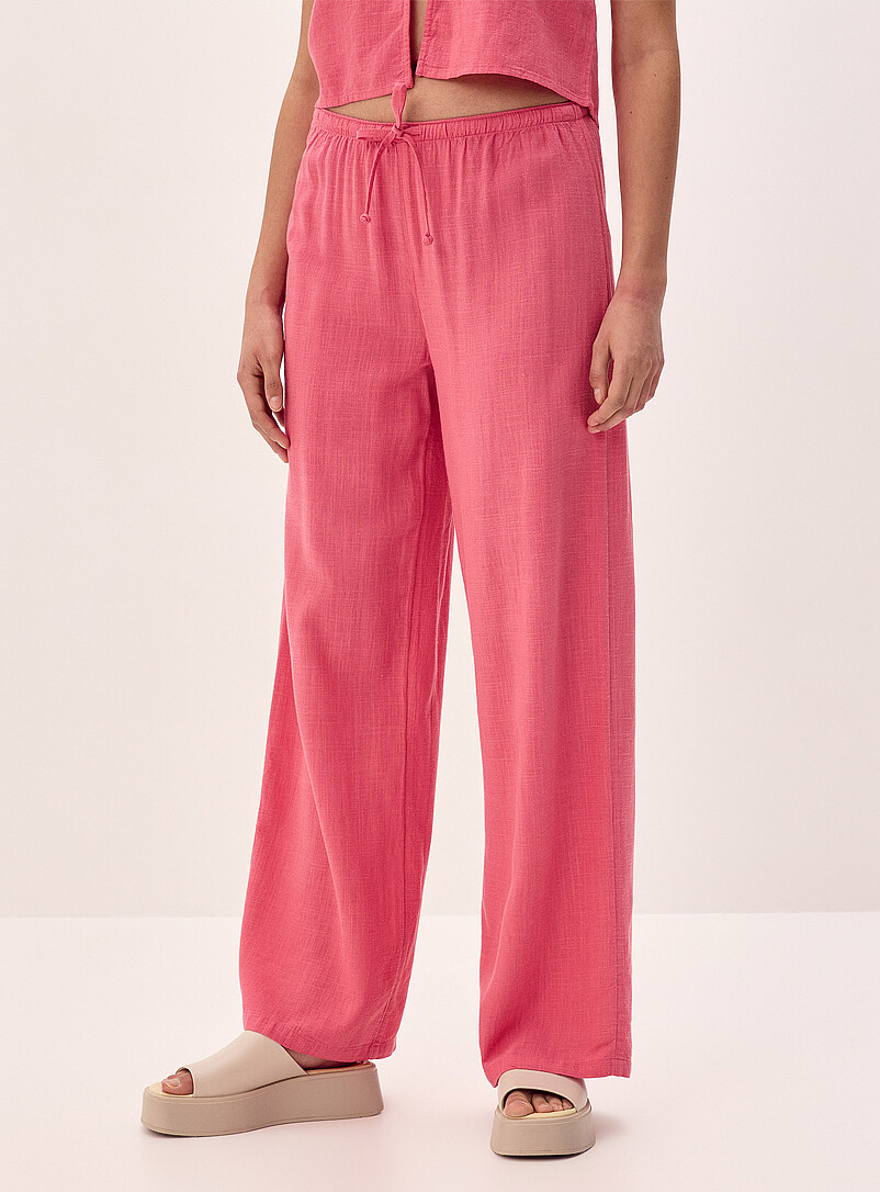 Twik Navy/Midnight Blue Viscose and linen wide-leg pant for women