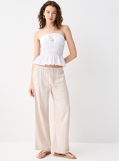 Twik: Le pantalon large lin m&eacute;lang&eacute; &agrave; motif Ivoire - Beige cr&egrave;me pour femme