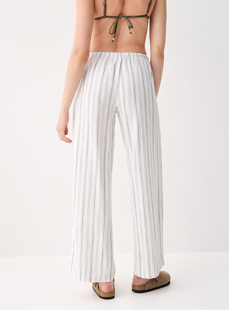 Twik Patterned Blue Patterned linen-blend wide-leg pant for women