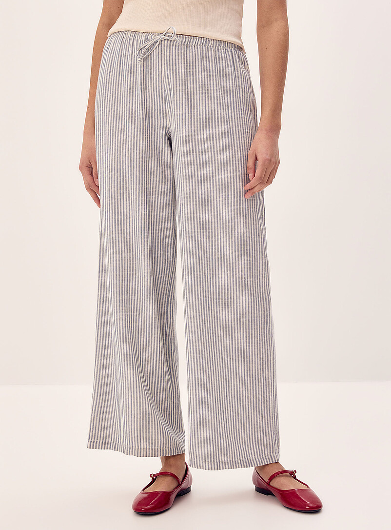 Twik: Le pantalon large lin m&eacute;lang&eacute; &agrave; motif Bleu &agrave; motifs pour femme