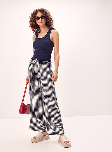 Patterned linen-blend wide-leg pant