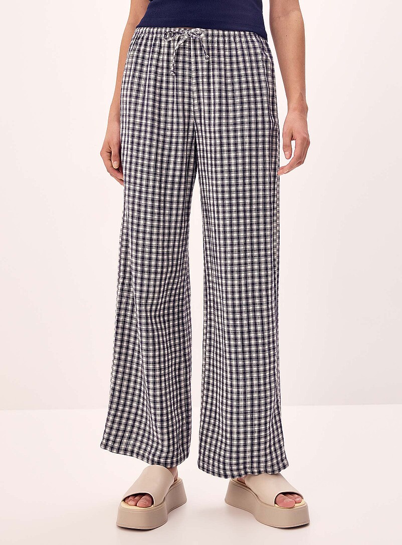 Twik Patterned Blue Patterned linen-blend wide-leg pant for women