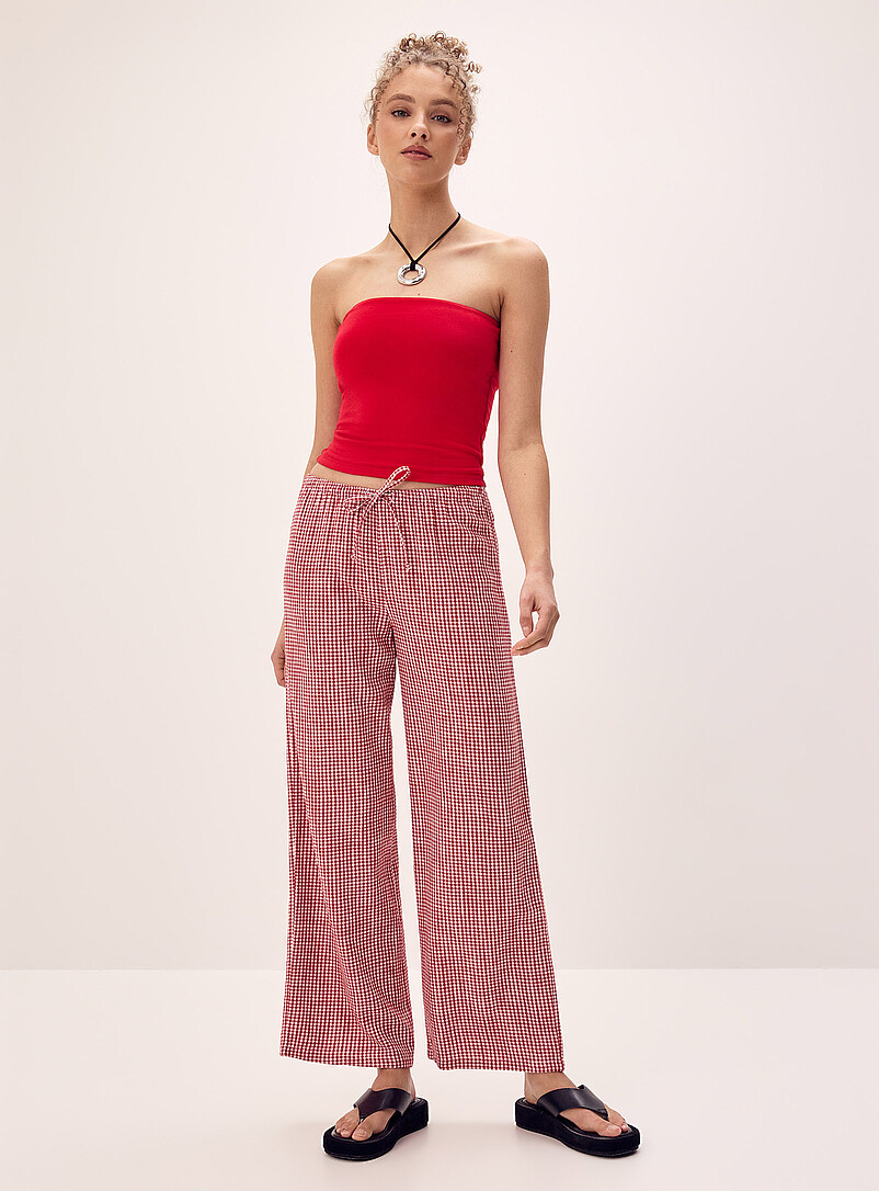 Twik Patterned Blue Patterned linen-blend wide-leg pant for women