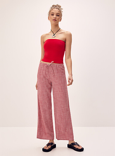 Le pantalon large lin m&eacute;lang&eacute; &agrave; motif